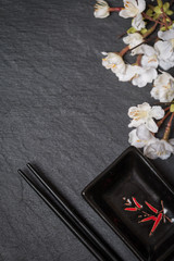 Chinese  Set,  chopsticks and sakura branch
