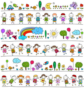 colorful pattern with children and cute nature elements
