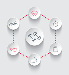 fitness, gym, training, workout, healthy lifestyle line icons