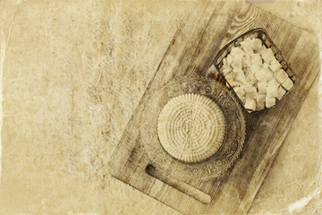 image of greek cheese and bulgarian cheese on wooden table over 