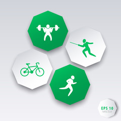 Sports (Weightlifting, Fencing, Cycling, Running) 3d icons