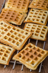 Waffles with bananas, nuts and chocolate