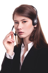 Cute business customer service woman smiling - Stock Image