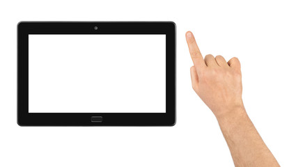 Hand and touchpad pc - obrazy, fototapety, plakaty