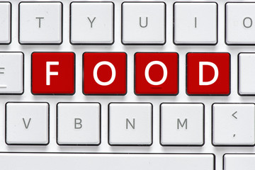 Computer white keyboard with food button