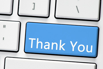 Computer white keyboard with thank you button