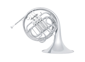 silver french horn isolated on white background