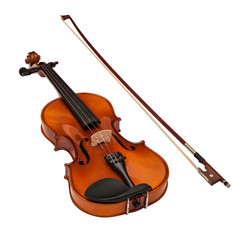 Fototapeta na wymiar violin with fiddlestick isolated on white background