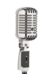Vintage silver metal microphone isolated on white background