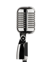 Fototapeta premium Vintage silver metal microphone isolated on white background