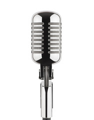 Vintage silver metal microphone isolated on white background