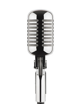 Vintage silver metal microphone isolated on white background