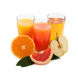 Tropical fruits and juice isolated on white
