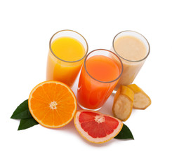Tropical fruits and juice isolated on white
