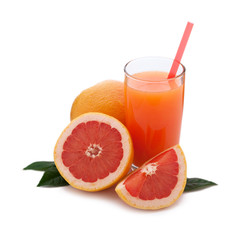 Glass of grapefruit juice isolated on white