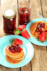 Wafers with strawberry jam and berries