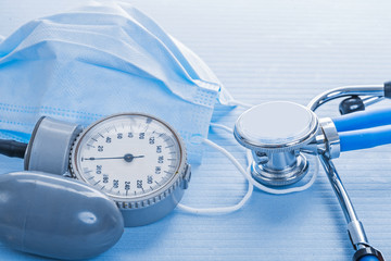 details blood pressure monitor stethoscope surgical mask medical