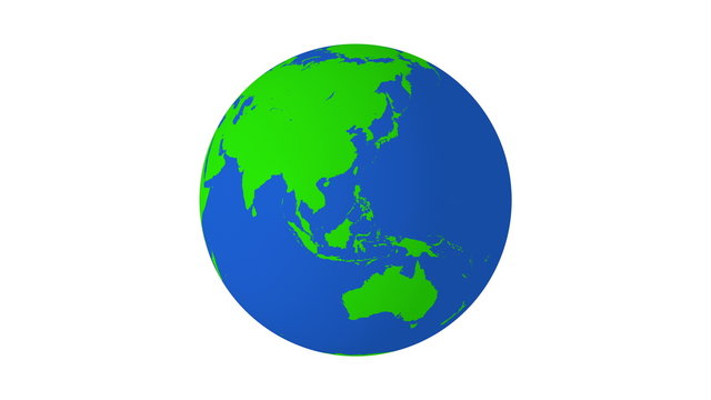 Rotating earth 4K green and blue with white background