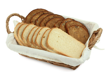sliced bread in a basket isolated