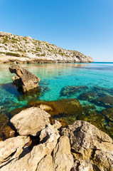 Turquoise water of Cala San Vicente beach, Majorca island, Spain