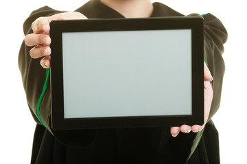 woman lawyer holding blank tablet