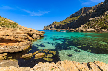 Azure sea of beautiful Cala Figuera beach, Majorca island, Spain
