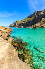Fototapeta na wymiar Turquoise sea of beautiful Cala Figuera bay, Majorca island