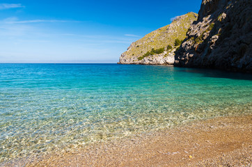 Naklejka na ściany i meble Beautiful Sa Calobra beach, Majorca island, Spain