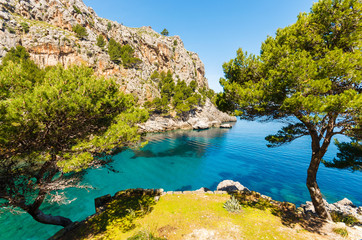 View of beautiful Sa Calobra bay, Majorca island, Spain
