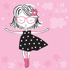 freedom pretty girl vector illustration