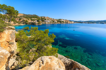 Turquoise sea in Cala Fornells bay, Majorca island, Spain