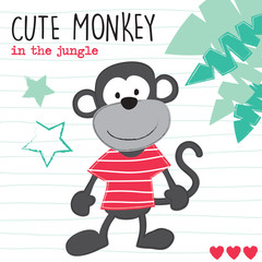 cute monkey in the jungle vector illustration