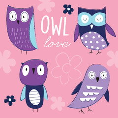 cute owls vector illustration