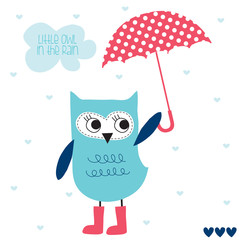 little owl in the rain vector illustration