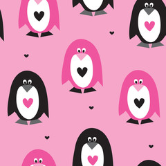 seamless pink penguin pattern vector illustration