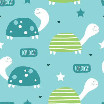 Seamless Cute Tortoise Pattern Vector Illustration