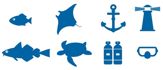 Animaux marins et plongée en 8 icônes © Atlantis