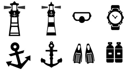 Mer et plongée en 8 icônes