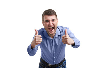 Fototapeta premium laughing man showing thumbs up