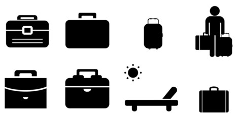 Voyage et valise en 8 icônes