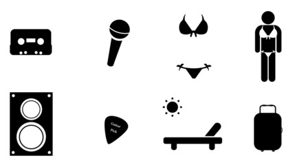 Musique et vacances à la plage en 8 icônes