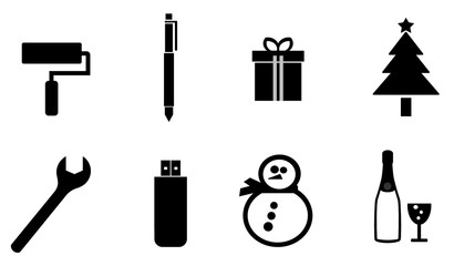 Objets et fêtes en 8 icônes