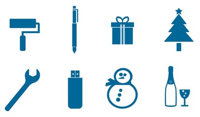 Objets et fêtes en 8 icônes