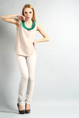 Expressive young model on gray background
