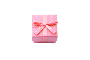 pink gift box with pink ribbon bow, on white background