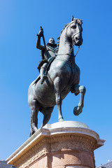 Reiterstatue auf dem Plaza Mayor in Madrid, Spanien