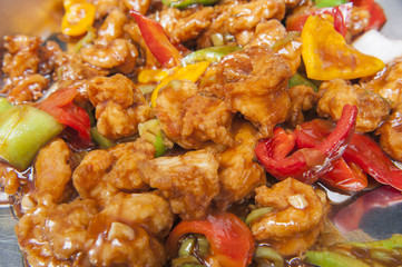 Prawns in chilli sauce at a chinese restaurant buffet