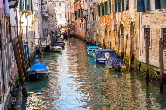 Romantic narrow canal in center of Venice.