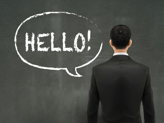 businessman looking at hello word