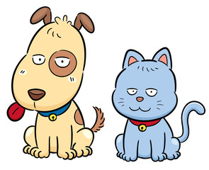 Vector illustration of cartoon cat and dog